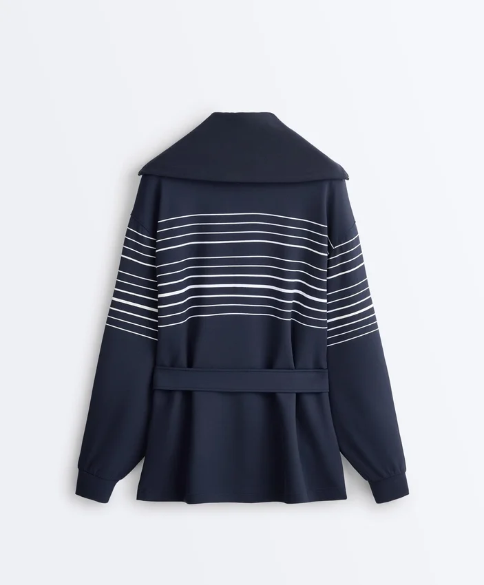 Veste longue à rayures marinières en modal Soft Touch Veste longue à rayures marinières en modal Soft Touch