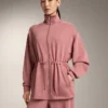 Veste longue à taille ajustable et texture rayée