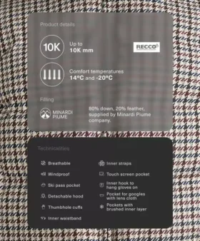 Veste matelassée imprimée 80 % duvet et 20 % plumes Minardi Piume Ski 10K