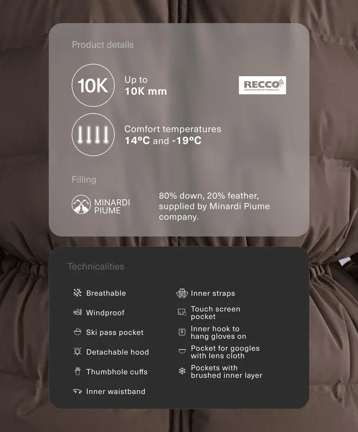 Veste matelassée légère avec un rembourrage imperméable composé à 80 % de duvet et à 20 % de Minardi Piume Ski. Veste matelassée légère avec un rembourrage imperméable composé à 80 % de duvet et à 20 % de Minardi Piume Ski.