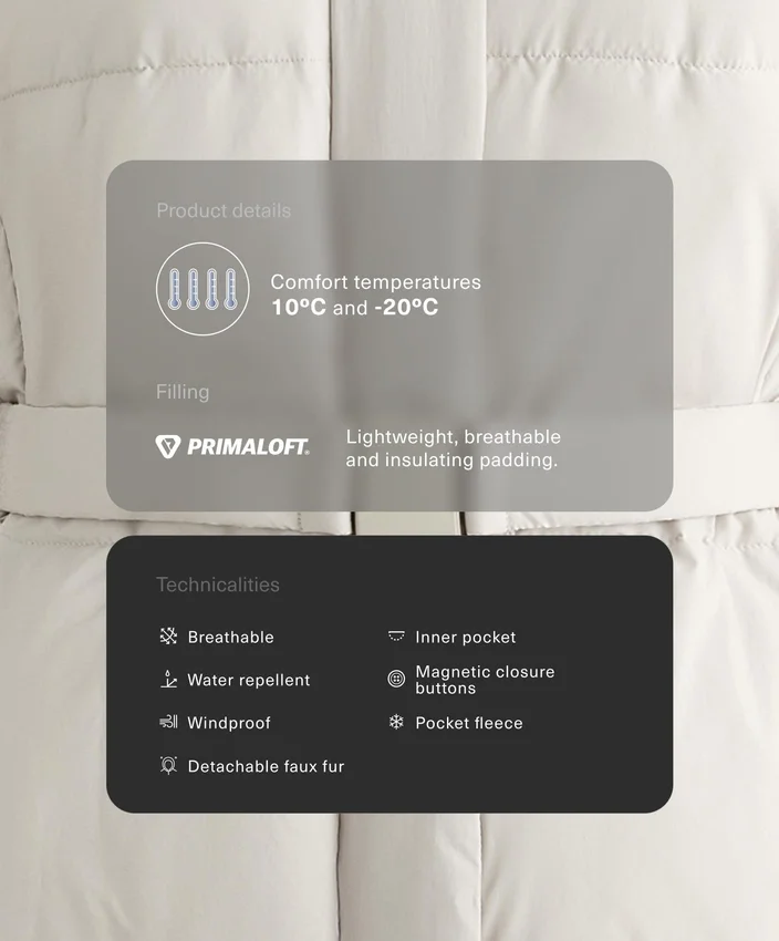 Veste mi-longue rembourrée Primaloft® hydrofuge Veste mi-longue rembourrée Primaloft® hydrofuge